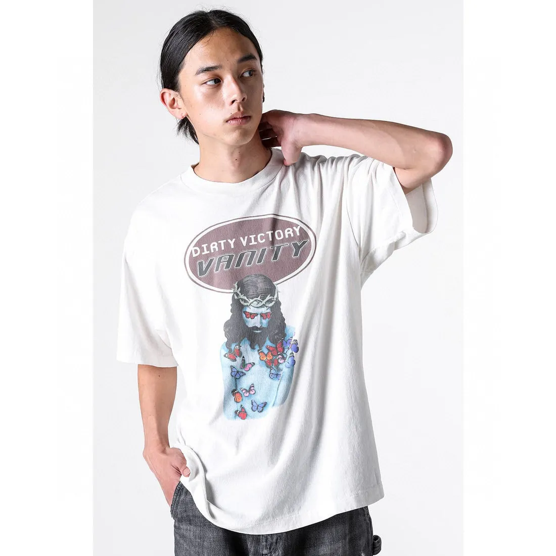 SAINT Mxxxxxx VANITY SS TEE/WHT Jesus Butterfly Print Short Sleeve Off-White S-XL Cylindrical No Side Seam Fabric 220g High Weight OE Yarn ⚠️Note: It is almost meaningless if it is not a cylindrical fabric Customized main mark/wash mark/little angel anti-counterfeiting label Original-level printing factory Top purchasing level